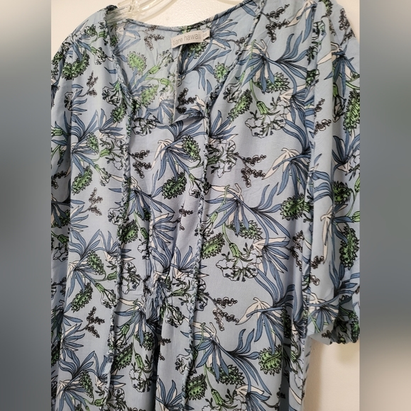 New Tiare Hawaii Blue Maxi Floral Print Short Sleeve Kaftan Maxi Dres Size OS - Picture 9 of 16